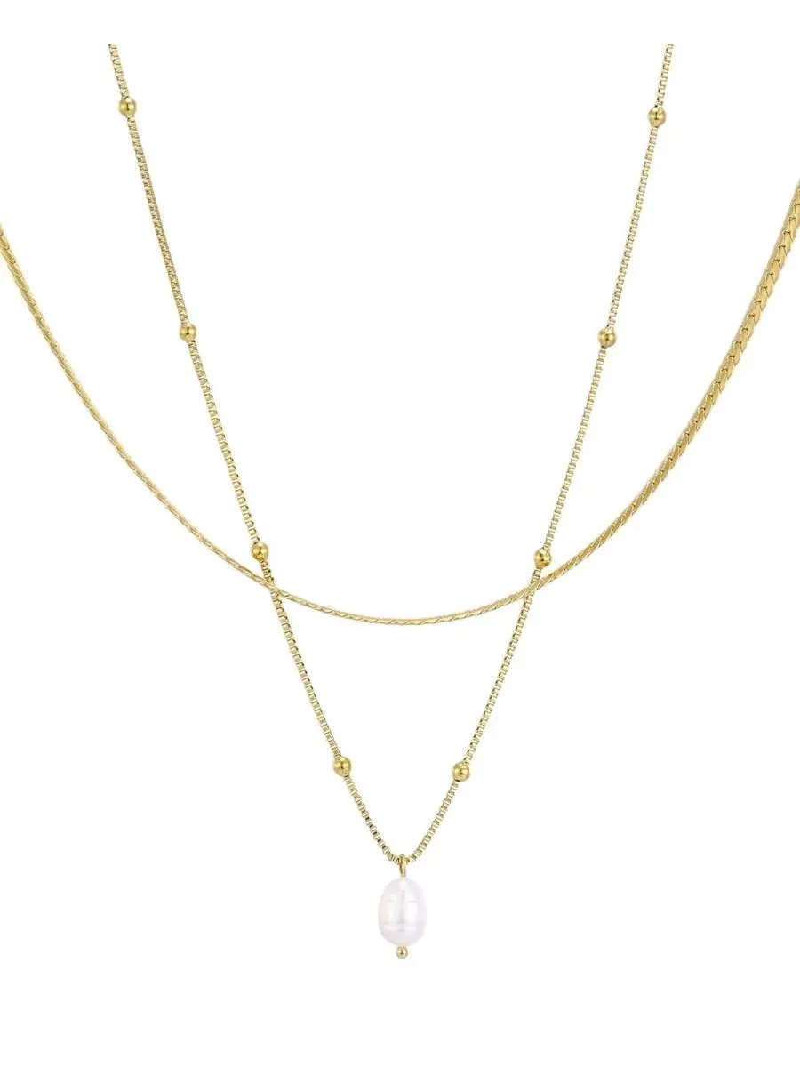 Комплект из 2 ожерелий с пресноводным жемчугом, 18k золото ADORNIA