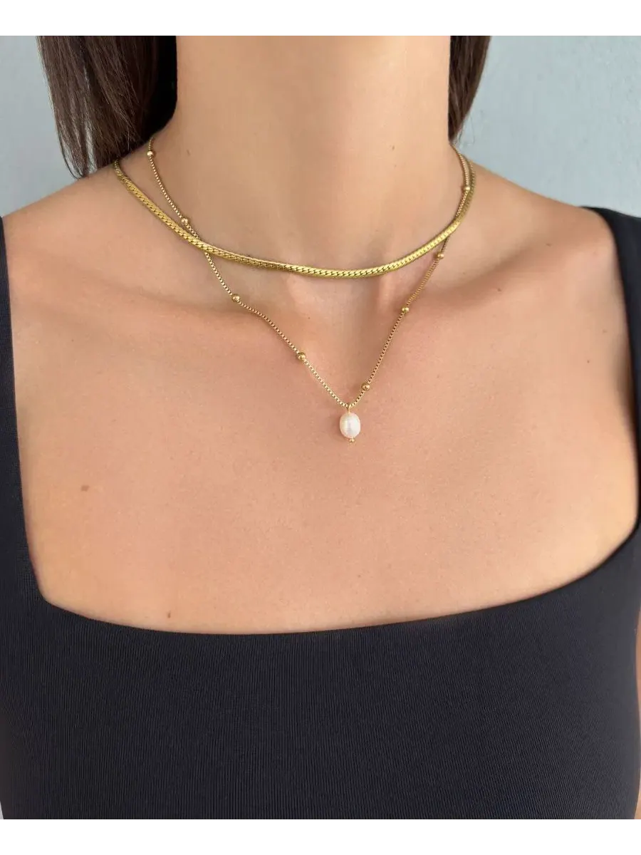 Комплект из 2 ожерелий с пресноводным жемчугом, 18k золото ADORNIA — изображение 3 из 4, оттенок белый