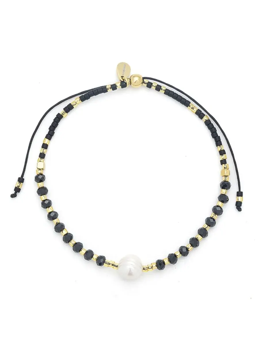 Браслет с жемчугом и бусинами Miyuki, Lumira Mini Pearl Gemstone Kamaria — черный