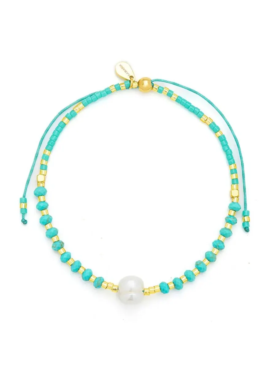 Браслет с жемчугом и бусинами Miyuki Lumira Mini Pearl Gemstone Adjustable Kamaria — голубой