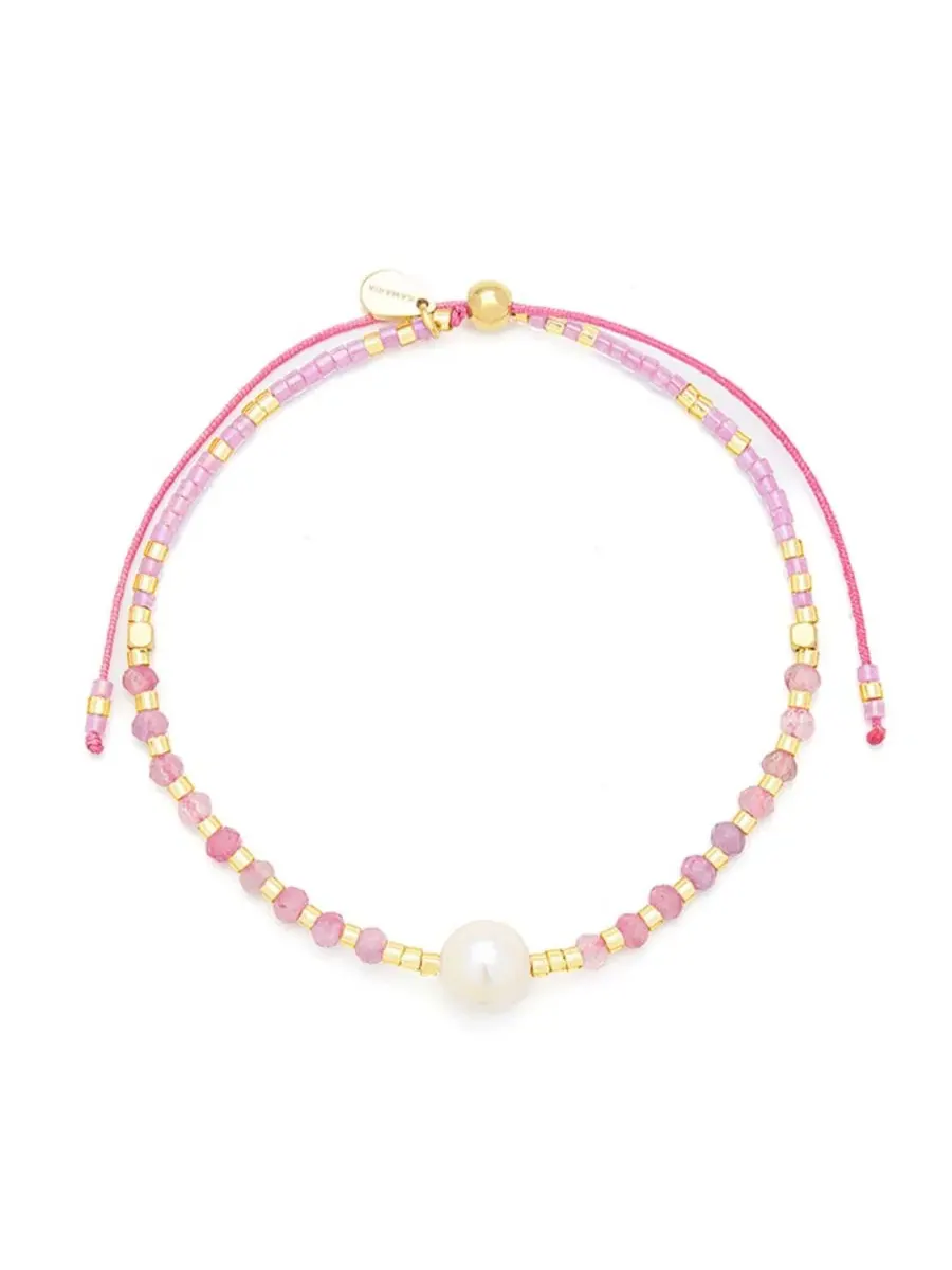 Браслет регулируемый с жемчугом и бусинами Miyuki, Lumira Mini Pearl Gemstone Kamaria — розовый
