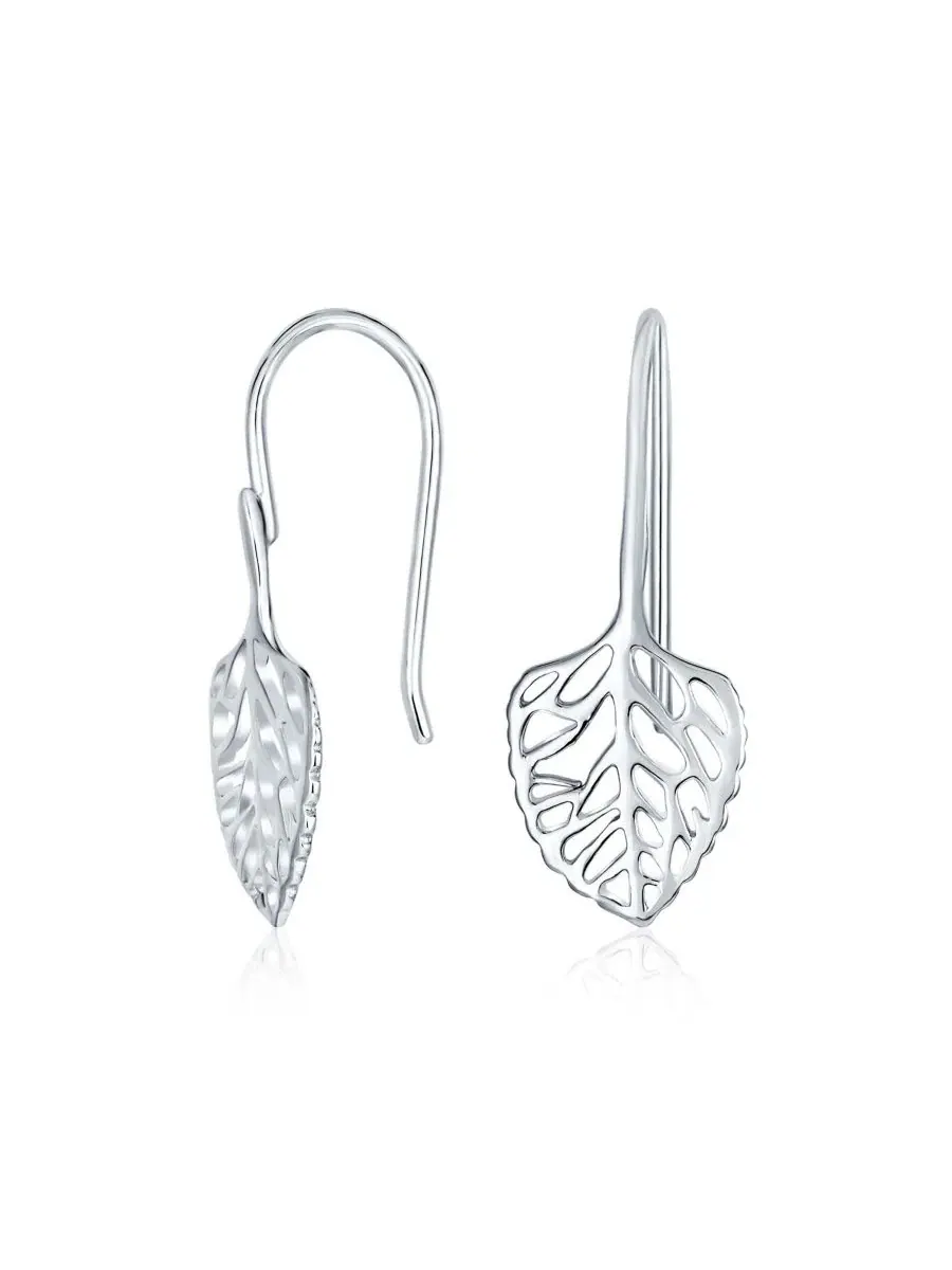 Серьги-подвески с филигранью в виде листьев, модель Delicate Filigree Nature Leaf Dangle Earrings