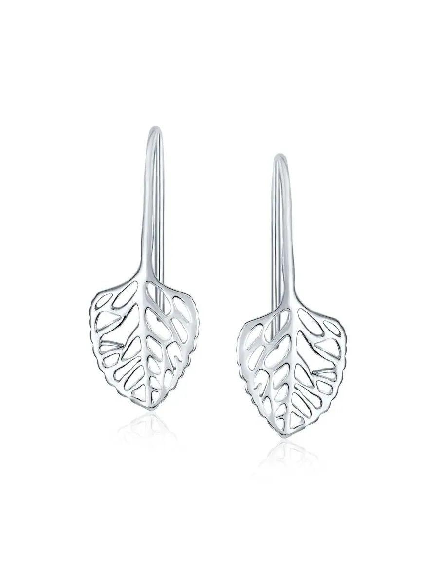 Серьги-подвески с филигранью в виде листьев, модель Delicate Filigree Nature Leaf Dangle Earrings — изображение 2 из 4