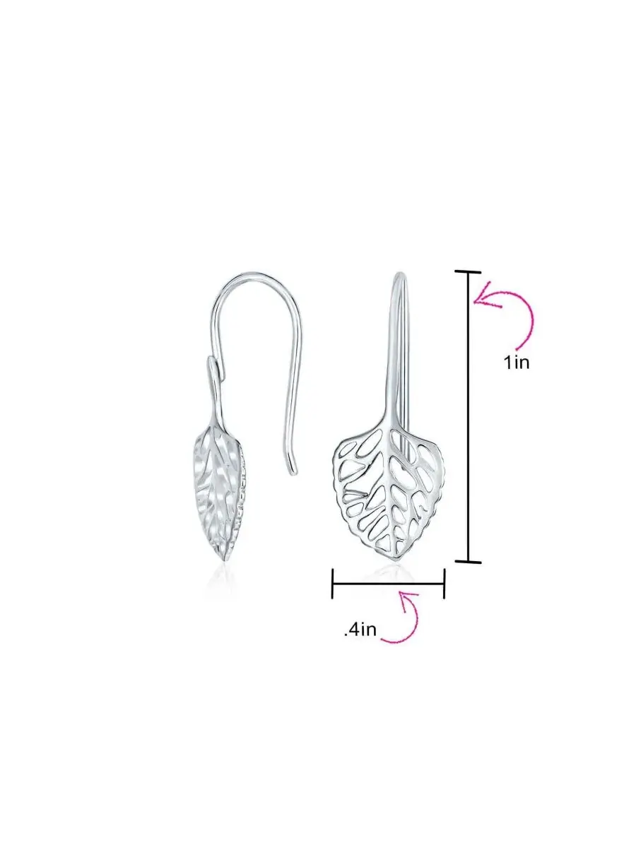 Серьги-подвески с филигранью в виде листьев, модель Delicate Filigree Nature Leaf Dangle Earrings — изображение 3 из 4