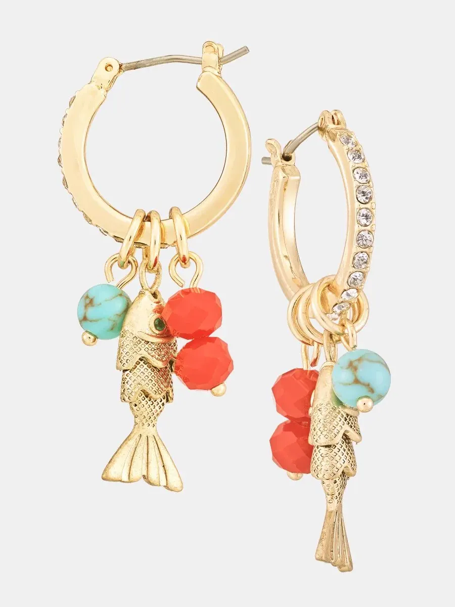 Серьги-пусеты с подвеской Fish & Bead Charm Lonna & Lilly — изображение 2 из 4, оттенок мульти