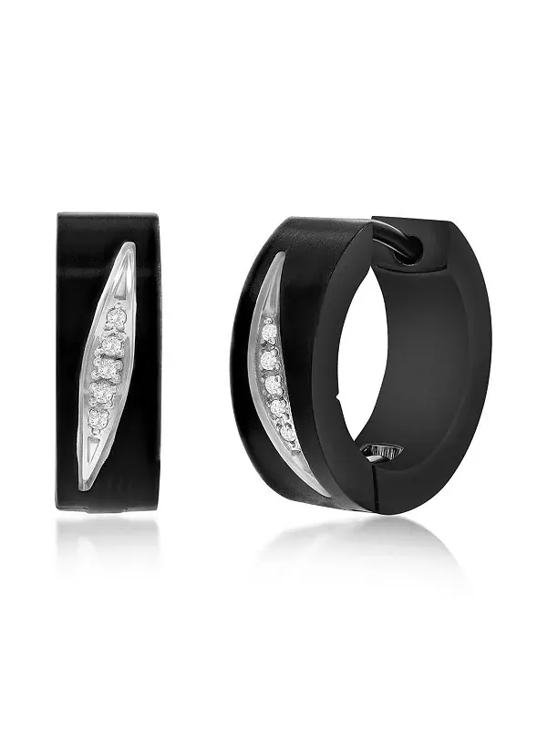 Серьги-Кольца Huggie Hoop из нержавеющей стали с черным IP-покрытием и фианитами Metallo