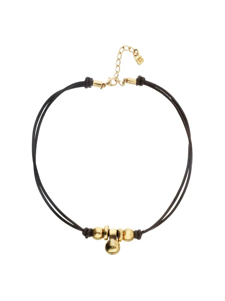 Кожаное колье с тремя позолоченными шарами 18k UNOde50