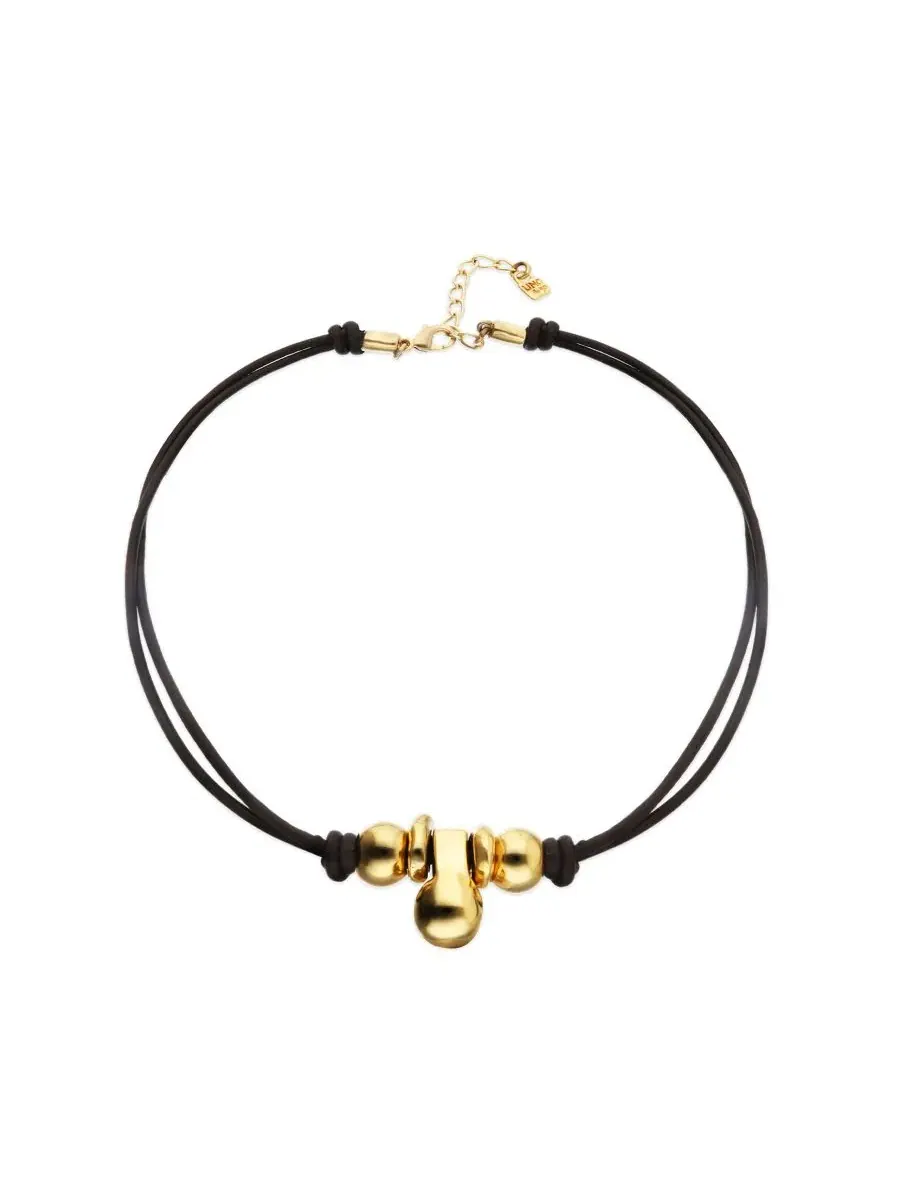 Кожаное колье с тремя позолоченными шарами 18k UNOde50 — изображение 2 из 4, оттенок золото