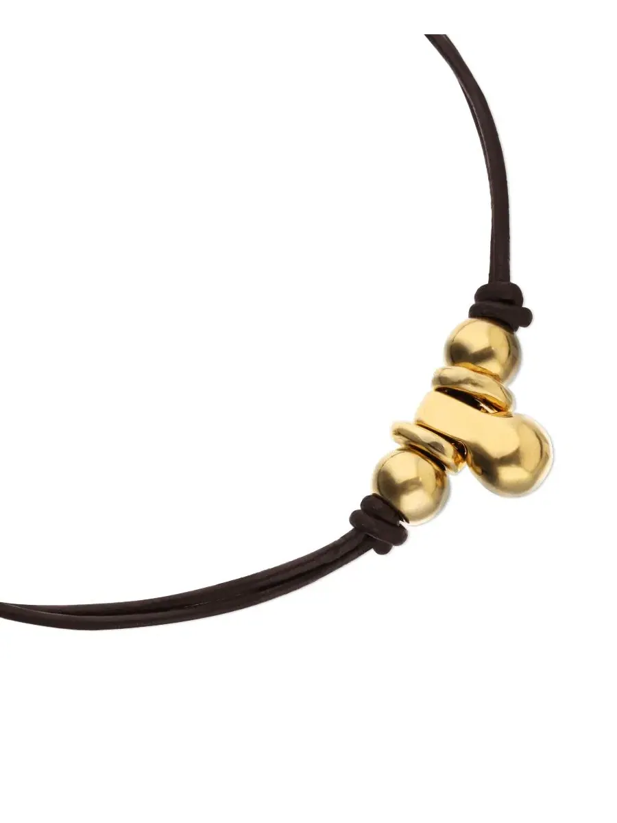 Кожаное колье с тремя позолоченными шарами 18k UNOde50 — изображение 3 из 4, оттенок золото