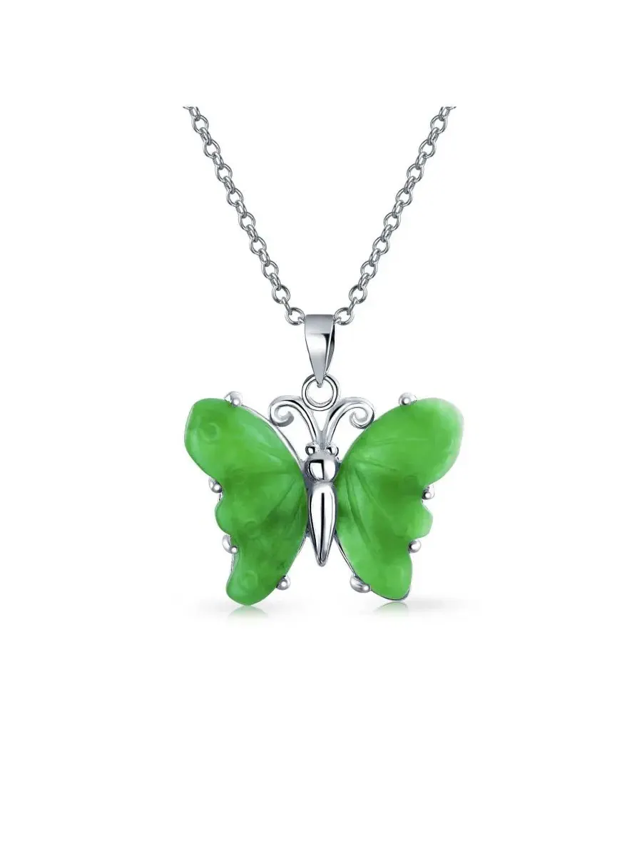 Подвеска-бабочка из зеленого нефрита с розовым кварцем, коллекция Garden Butterfly Bling Jewelry
