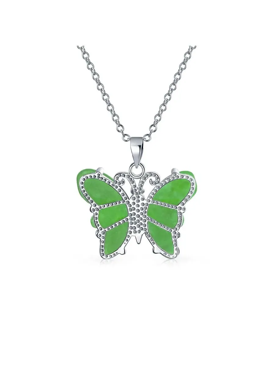Подвеска-бабочка из зеленого нефрита с розовым кварцем, коллекция Garden Butterfly Bling Jewelry — изображение 2 из 4