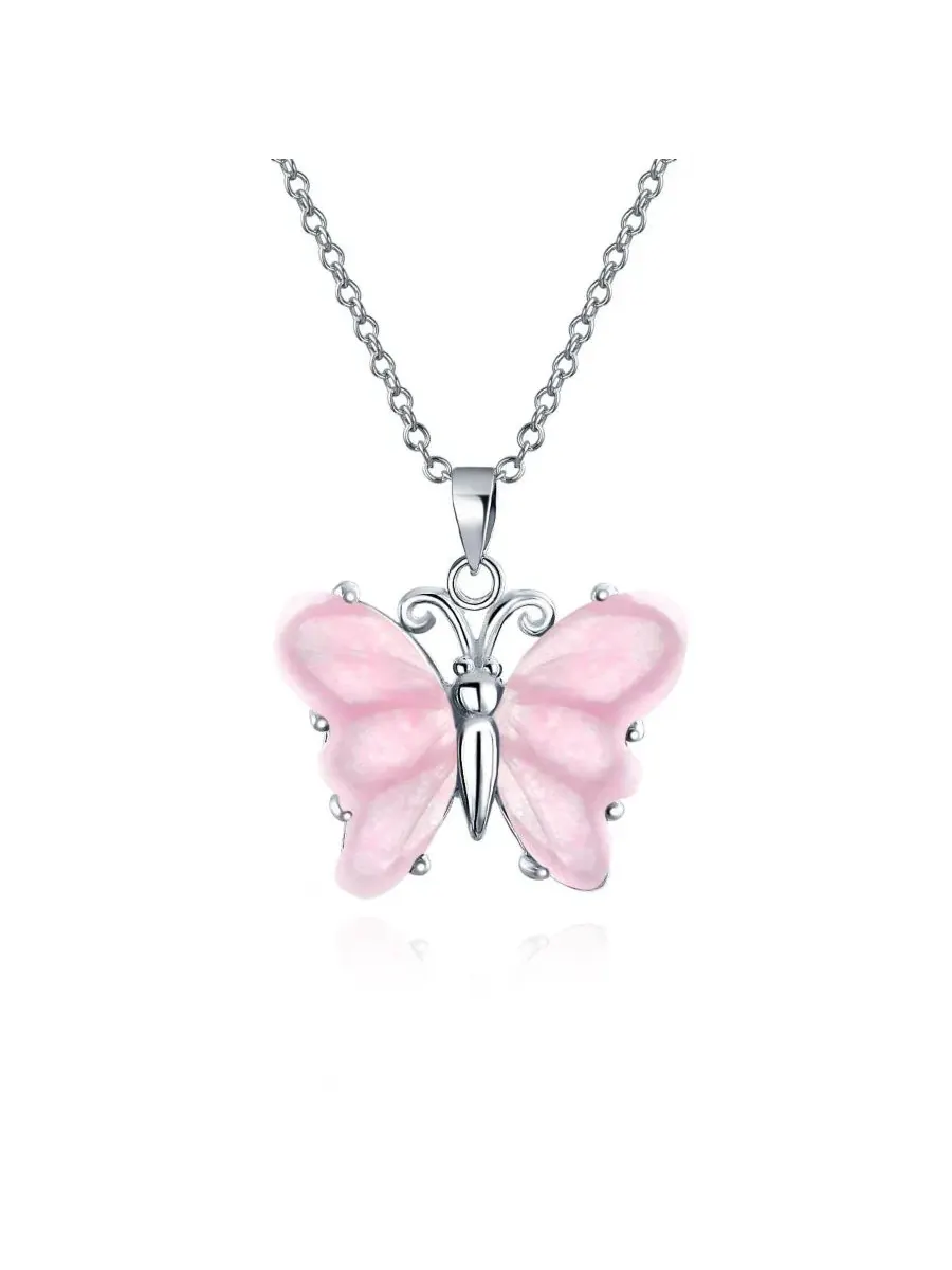 Подвеска-кулон с бабочкой из нефрита и розового кварца, модель Garden Butterfly Bling Jewelry — изображение 1 из 4
