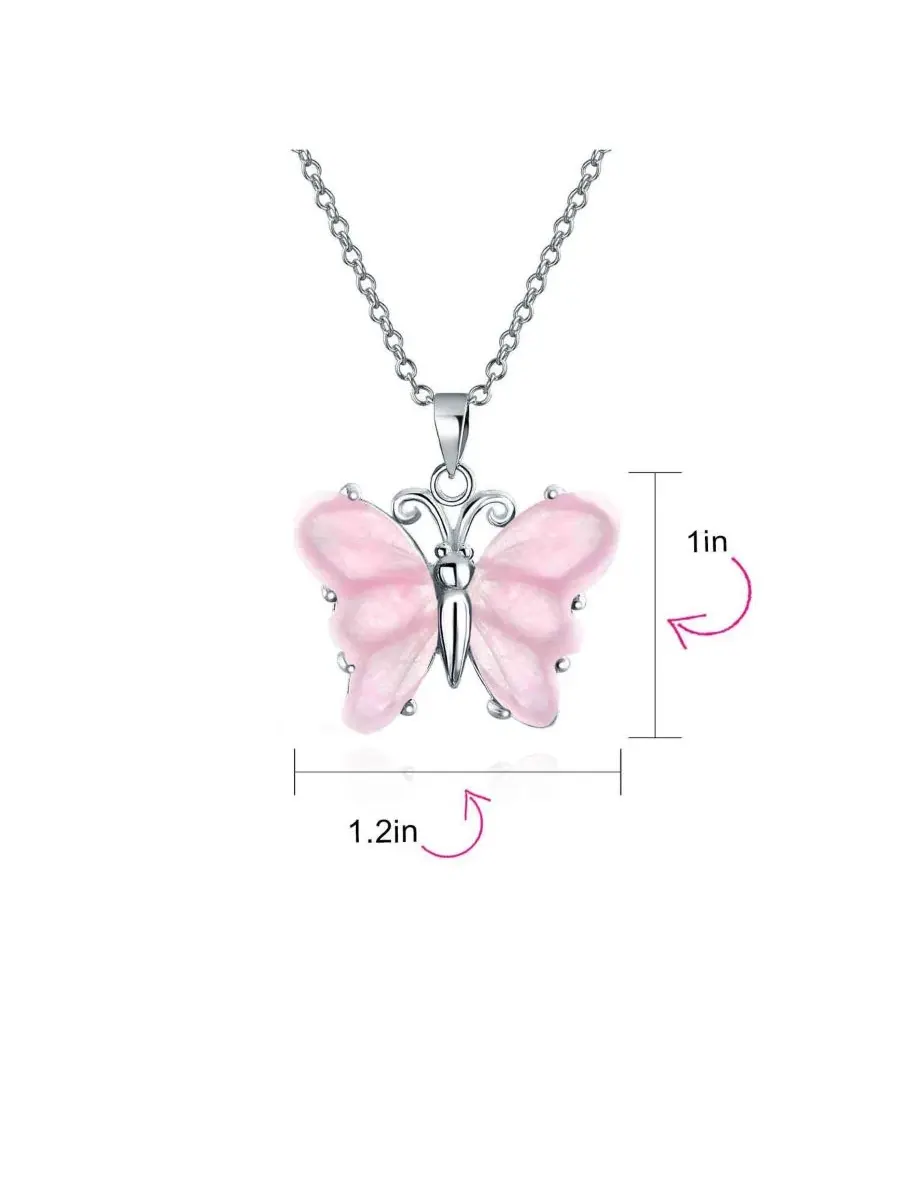 Подвеска-кулон с бабочкой из нефрита и розового кварца, модель Garden Butterfly Bling Jewelry — изображение 2 из 4