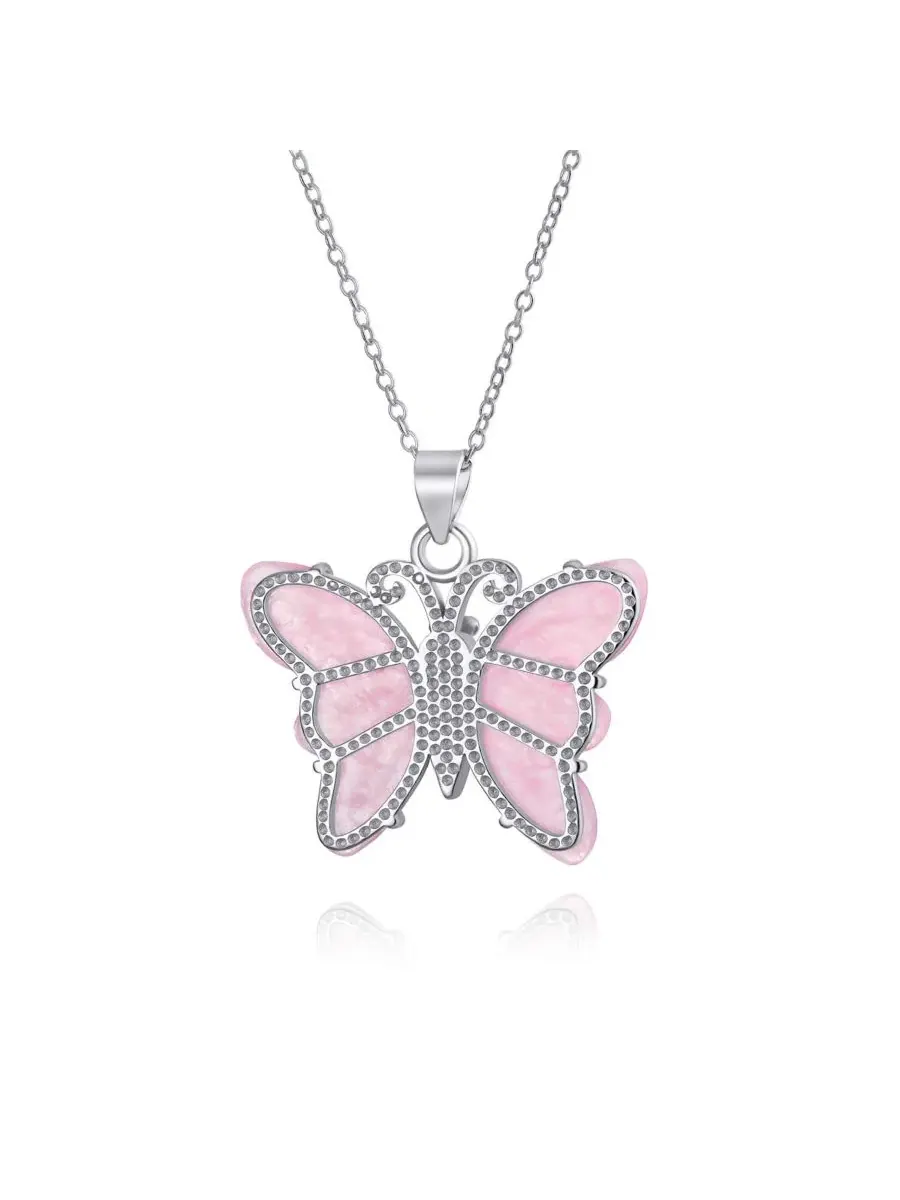 Подвеска-кулон с бабочкой из нефрита и розового кварца, модель Garden Butterfly Bling Jewelry — изображение 4 из 4
