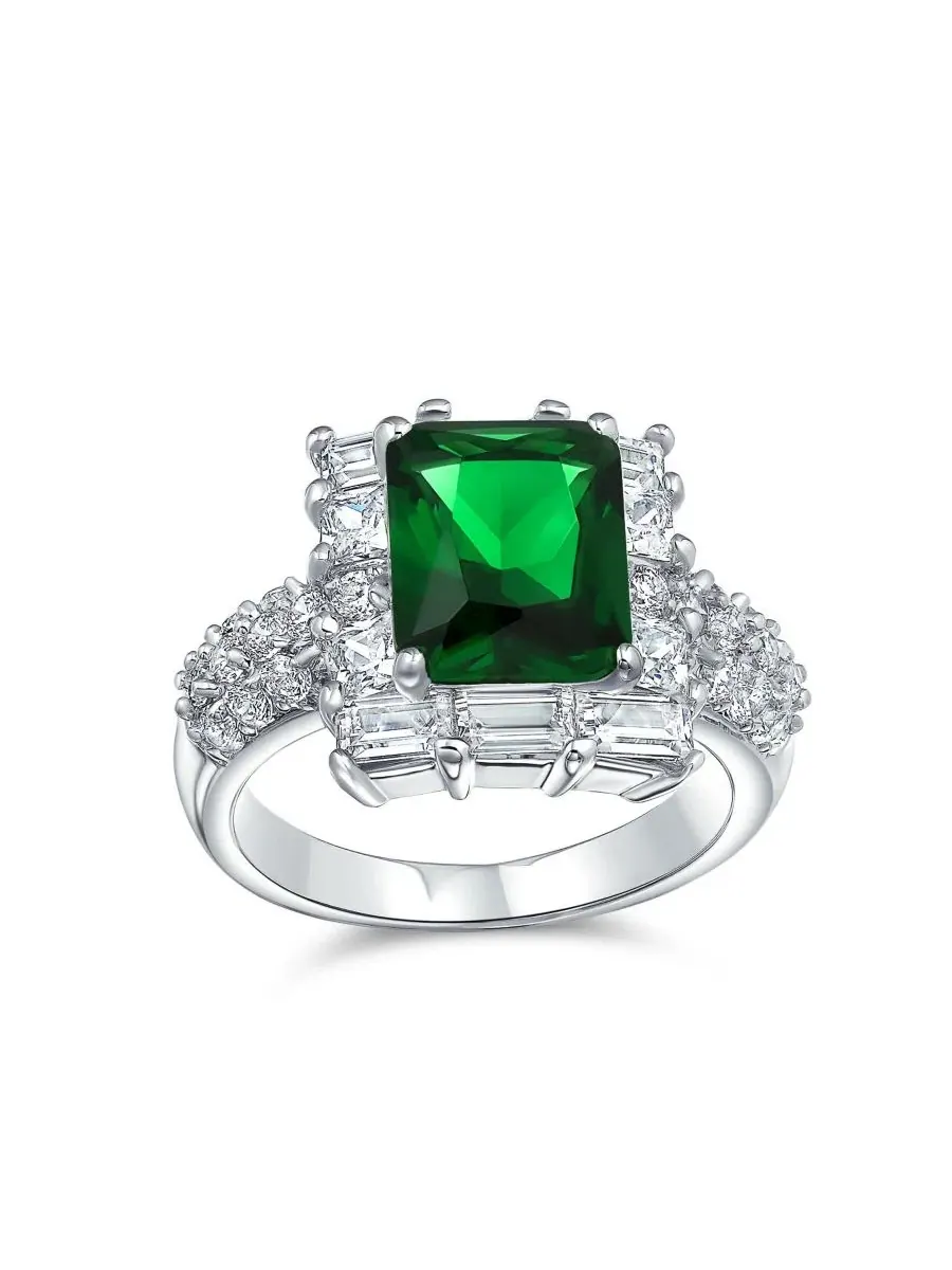Кольцо с изумрудным кубическим цирконием, в стиле ар-деко, 5CT Bling Jewelry