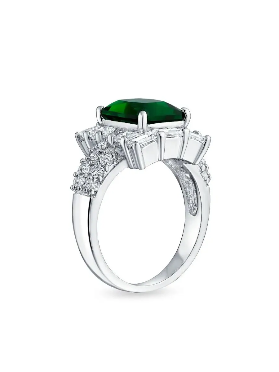 Кольцо с изумрудным кубическим цирконием, в стиле ар-деко, 5CT Bling Jewelry — изображение 2 из 4, оттенок темный зеленый