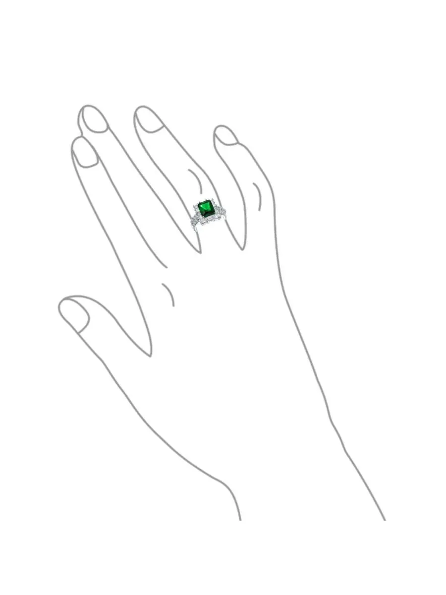 Кольцо с изумрудным кубическим цирконием, в стиле ар-деко, 5CT Bling Jewelry — изображение 3 из 4, оттенок темный зеленый