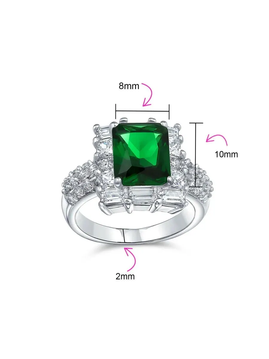 Кольцо с изумрудным кубическим цирконием, в стиле ар-деко, 5CT Bling Jewelry — изображение 4 из 4, оттенок темный зеленый