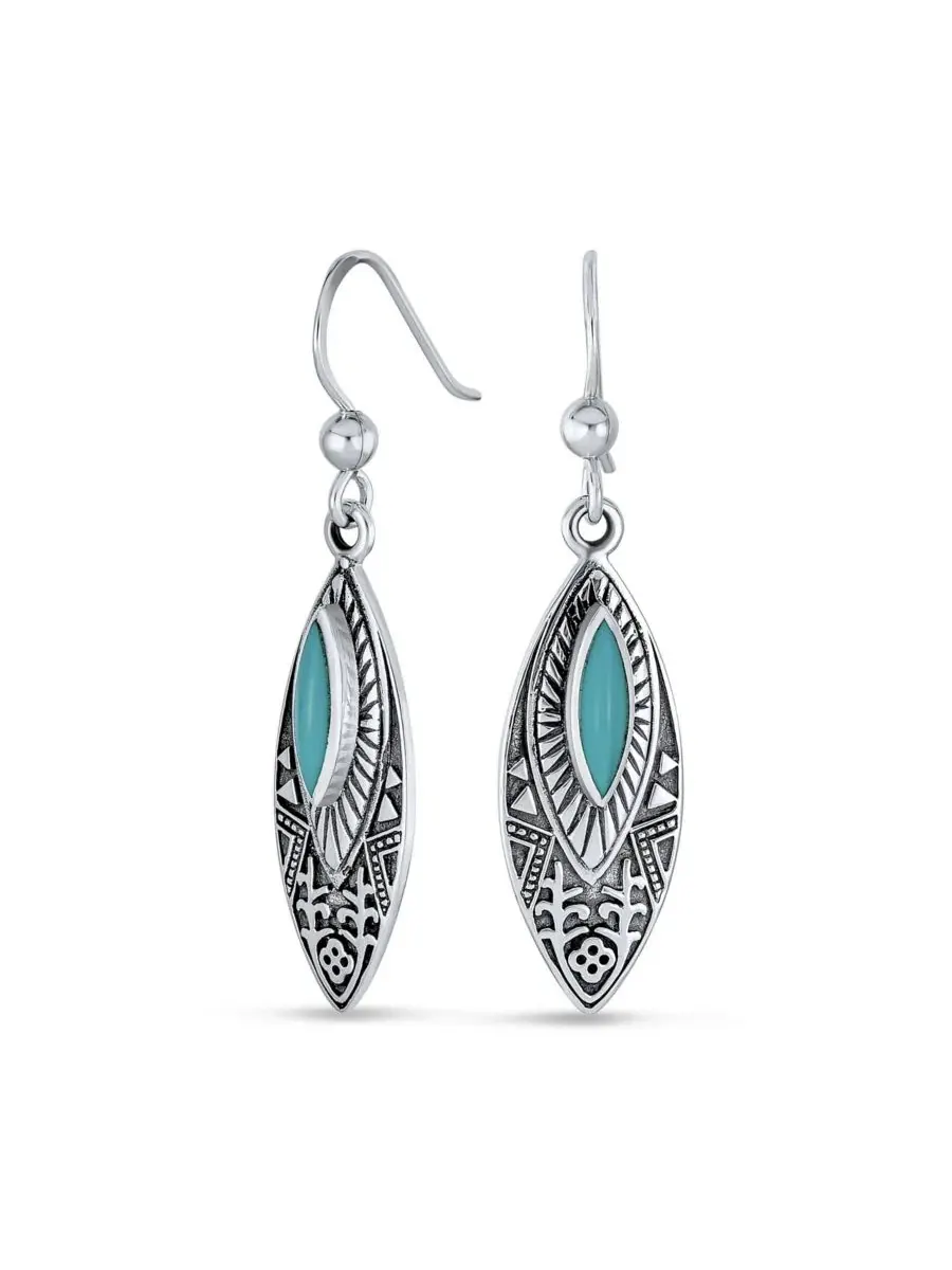 Серьги-подвески из стерлингового серебра с бирюзой, Tribal Bling Jewelry