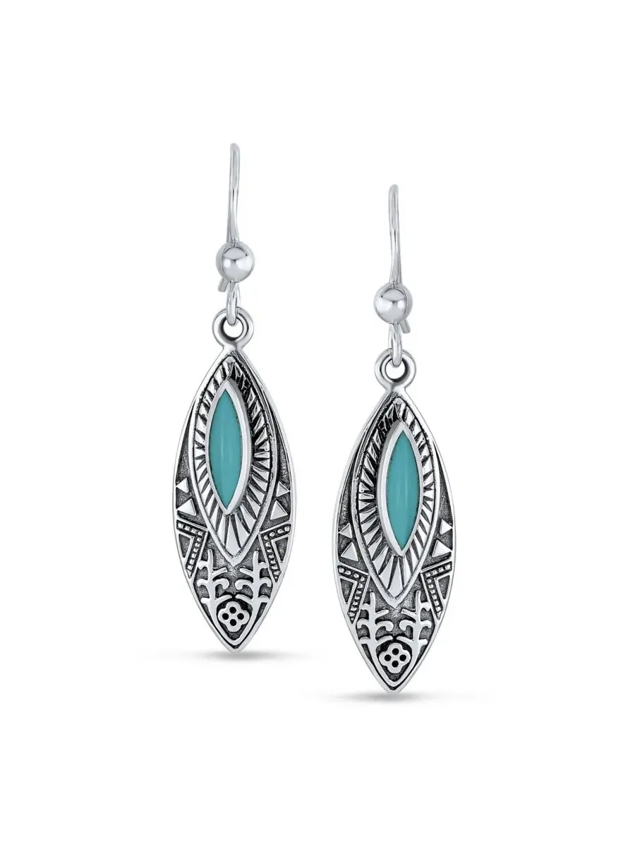 Серьги-подвески из стерлингового серебра с бирюзой, Tribal Bling Jewelry — изображение 3 из 3, оттенок серебряный