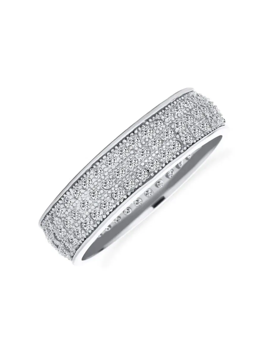 Кольцо-вечность из стерлингового серебра с фианитами, модель Wide Statement Eternity Band Ring 3