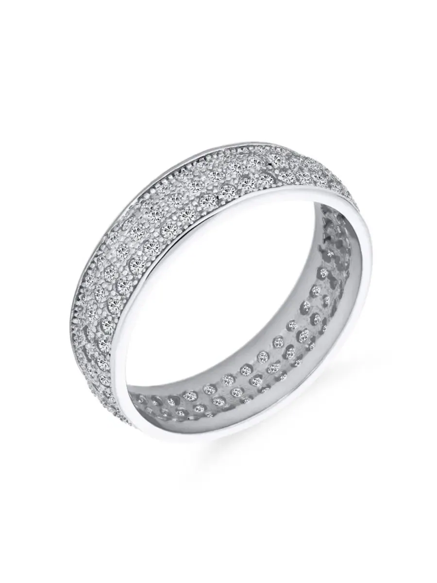 Кольцо-вечность из стерлингового серебра с фианитами, модель Wide Statement Eternity Band Ring 3 — изображение 3 из 3
