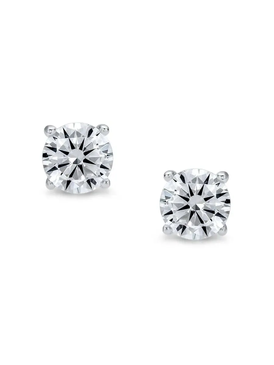 Серьги-гвоздики с фианитом, 4 Prong — изображение 2 из 4, оттенок серебряный