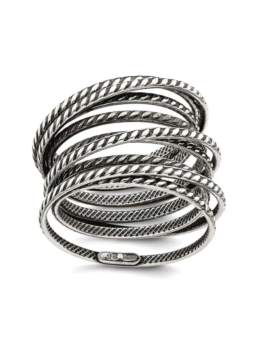 Кольцо винтажное многослойное 925 пробы с эффектом чернения, модель Coil Curata Jewelry