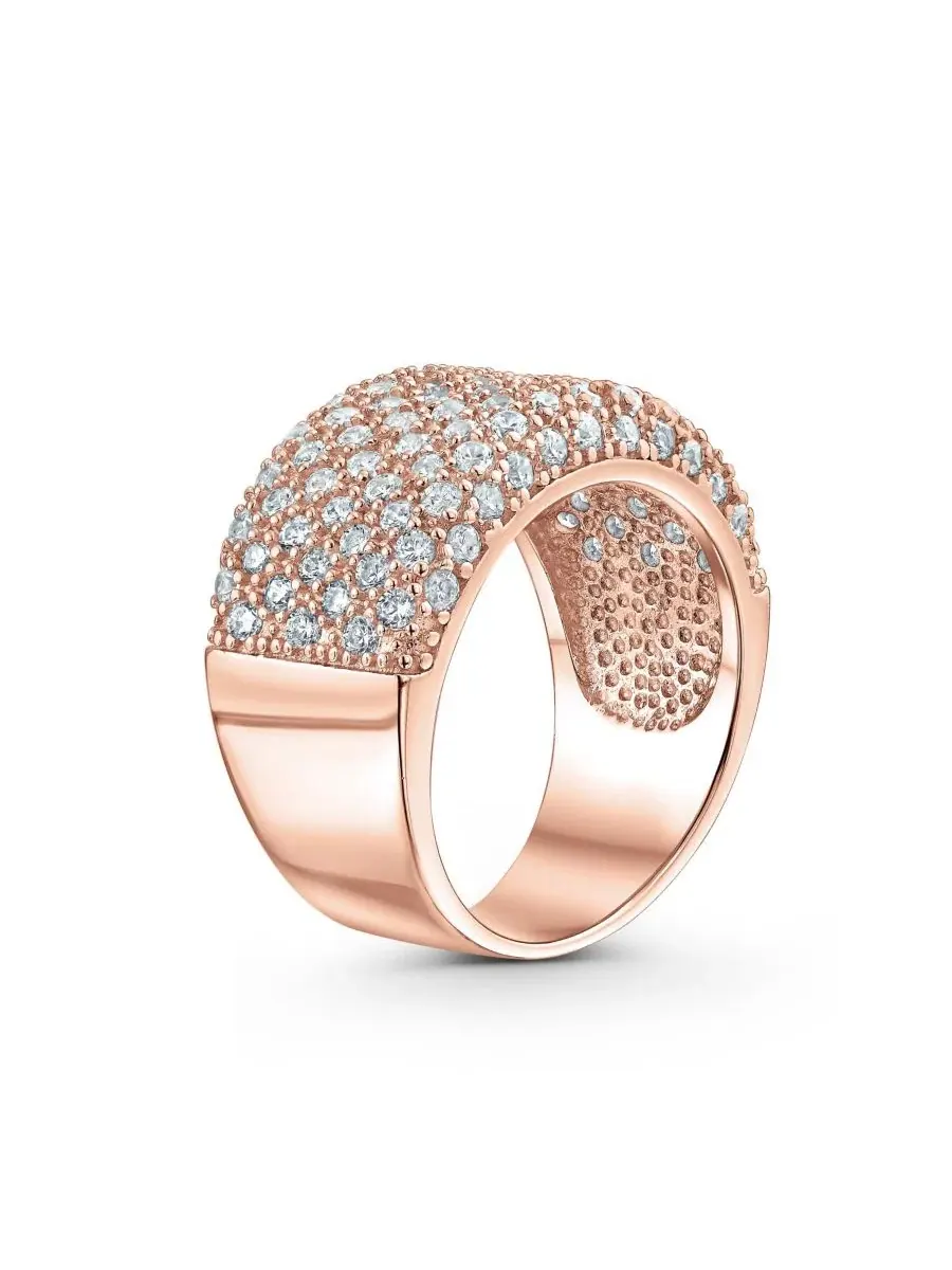 Кольцо с фианитами, широкое, модель Micro Pave CZ Bling Jewelry — изображение 3 из 4, оттенок розовый