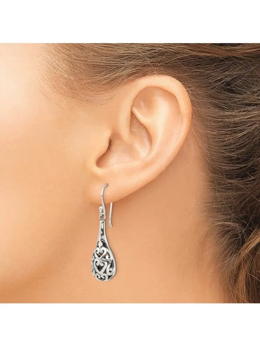 Серьги-подвески с крючком из стерлингового серебра, антикварная отделка, модель Teardrop Boho — изображение 3 из 7