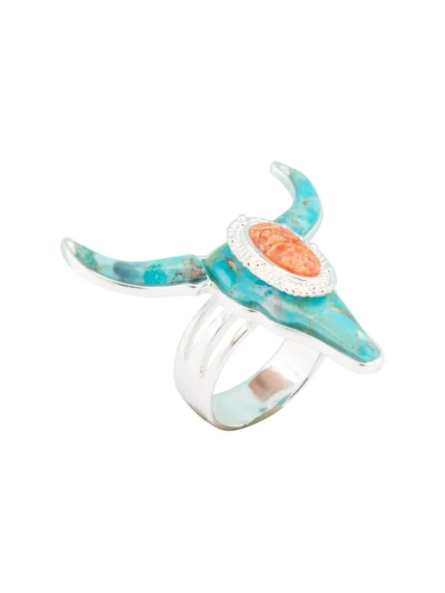 Кольцо с бирюзой Longhorn Blue Turquoise Metal-tone Barse — серебристый