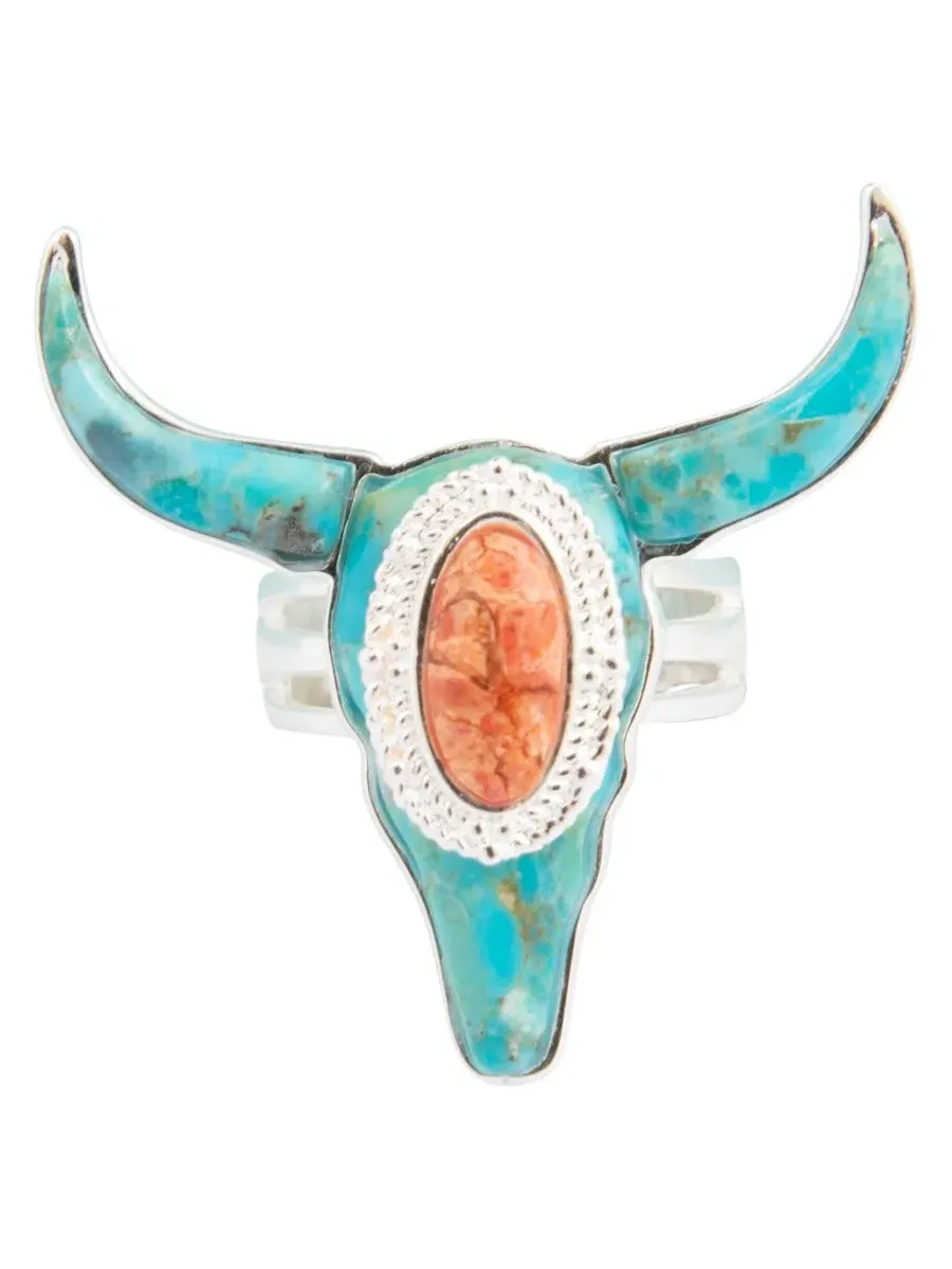Кольцо с бирюзой Longhorn Blue Turquoise Metal-tone Barse — изображение 2 из 7, оттенок серебристый