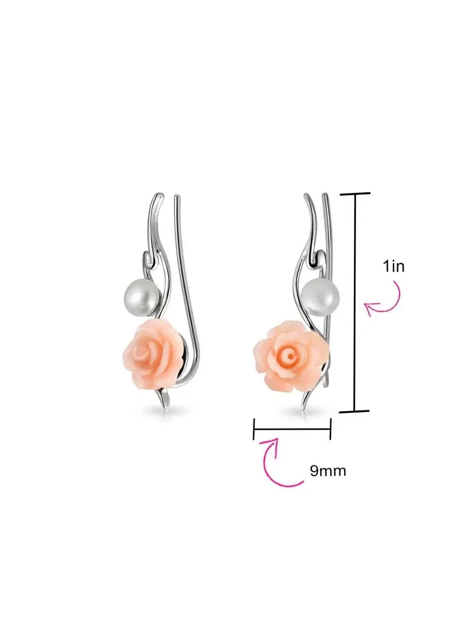 Серьги-каффы с жемчугом и розой из смолы, .925 стерлинговое серебро Bling Jewelry — изображение 4 из 4, оттенок розовый
