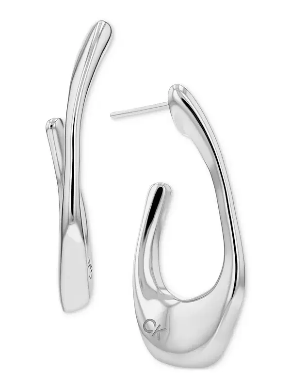 Удлиненные серьги-кольца с логотипом из нержавеющей стали Calvin Klein