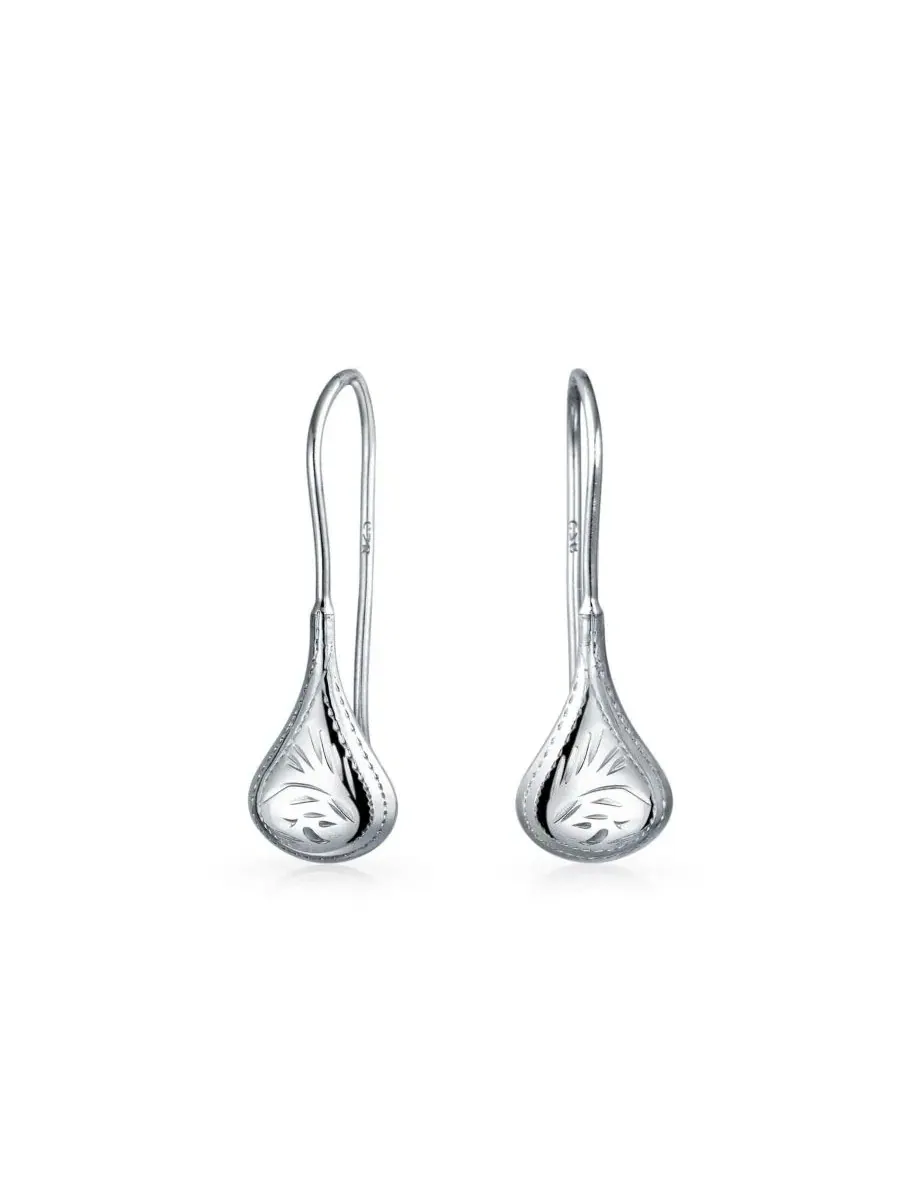 Серьги-пусеты с гравировкой листа, модель Etched Leaf Rain Drop Puffed Teardrop Bling Jewelry