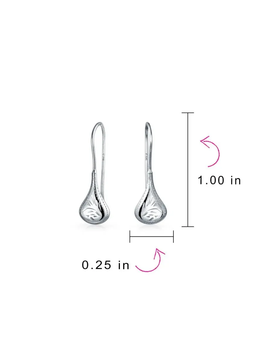 Серьги-пусеты с гравировкой листа, модель Etched Leaf Rain Drop Puffed Teardrop Bling Jewelry — изображение 4 из 4
