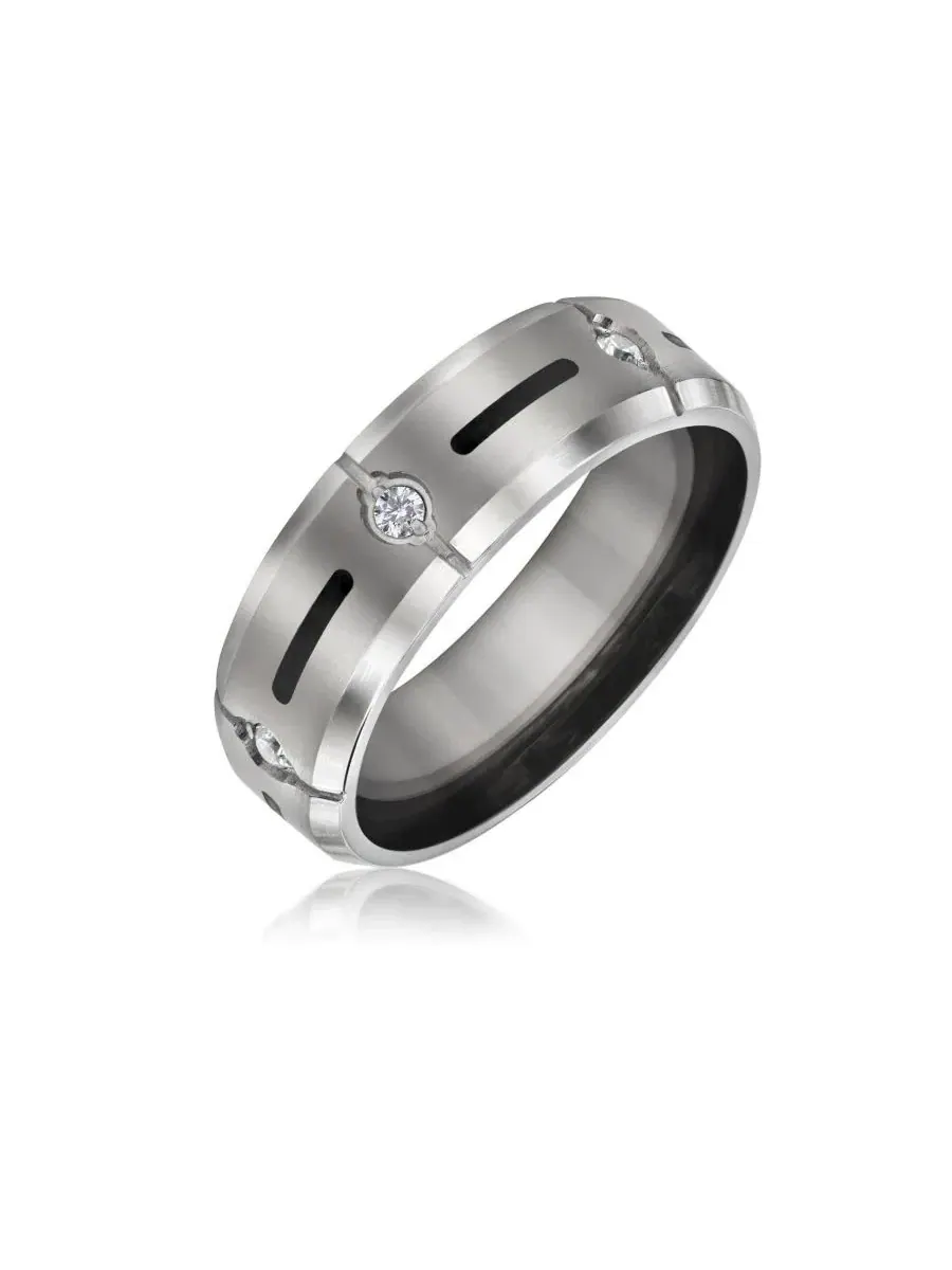 Кольцо из титана с фианитами, с вставкой из смолы Bling Jewelry