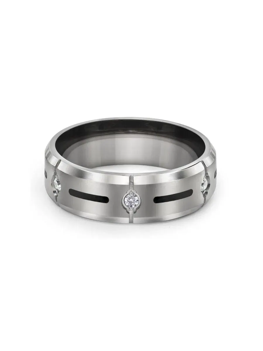Кольцо из титана с фианитами, с вставкой из смолы Bling Jewelry — изображение 8 из 8, оттенок серебристый