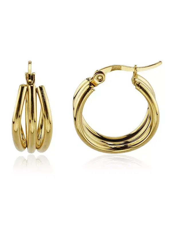 Серьга-Кольцо из трех линий из нержавеющей стали Rebl Jewelry — золотистый