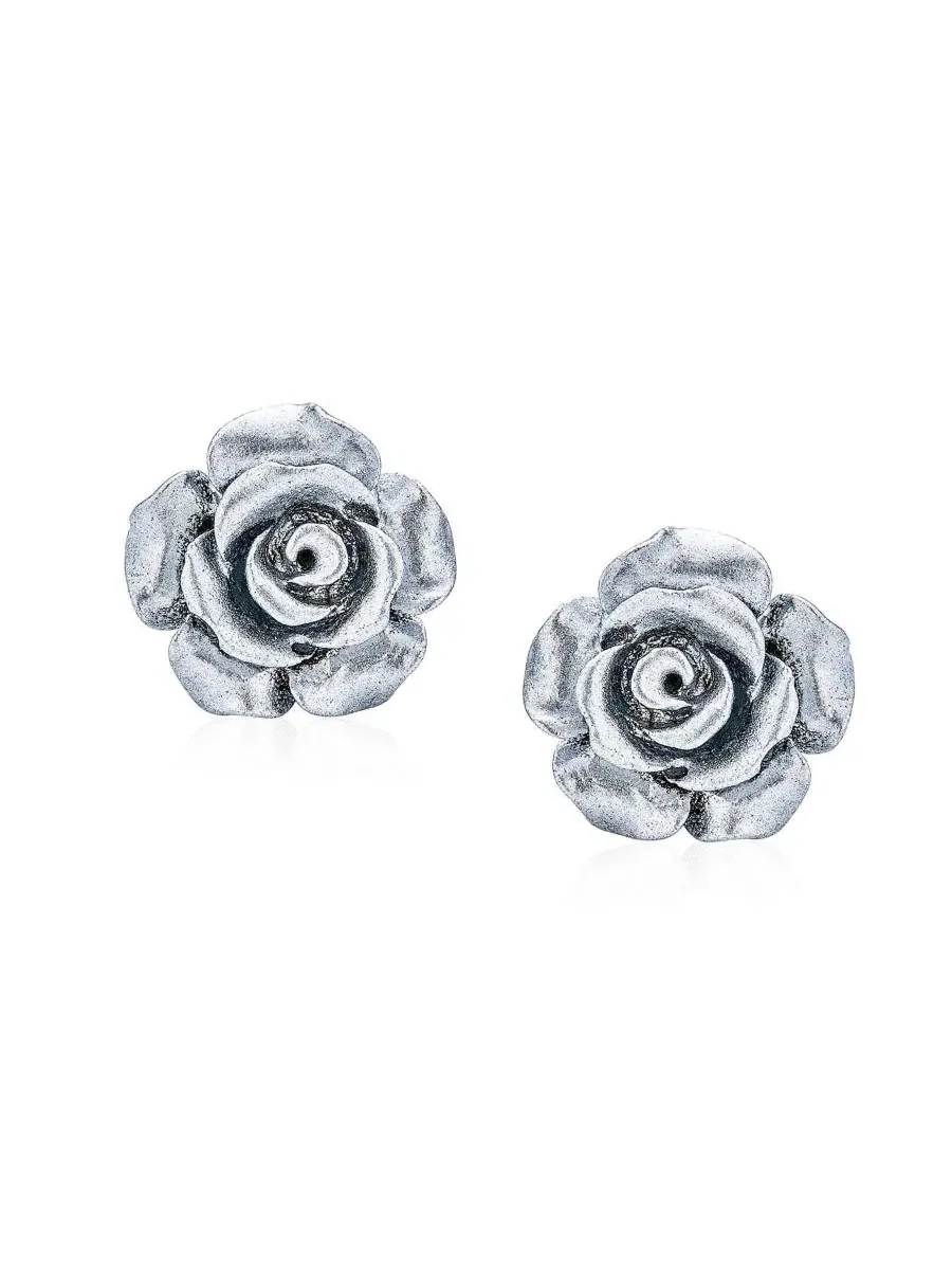 Серьги-гвоздики с 3D розой, из серебра 925 пробы, 3 пары Bling Jewelry — изображение 2 из 5, оттенок зеленый