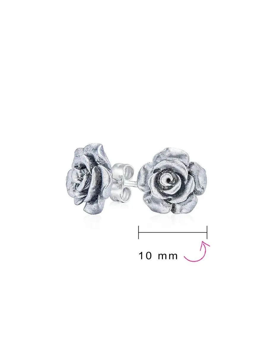 Серьги-гвоздики с 3D розой, из серебра 925 пробы, 3 пары Bling Jewelry — изображение 4 из 5, оттенок зеленый