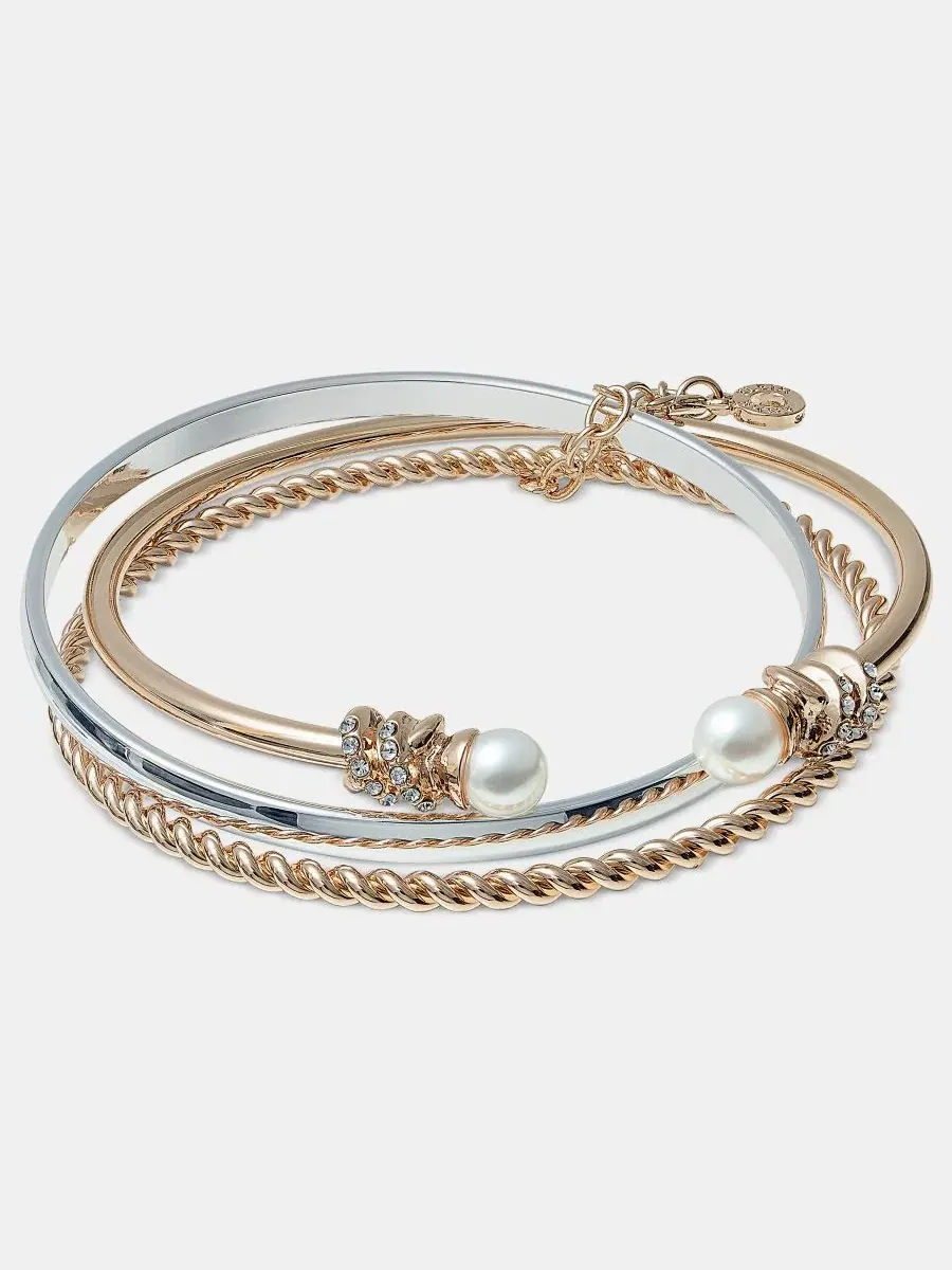 Набор браслетов-манжетов с жемчугом Two-Tone Boxed 3-Pc. Metal Imitation Pearl Bangle Bracelet Set