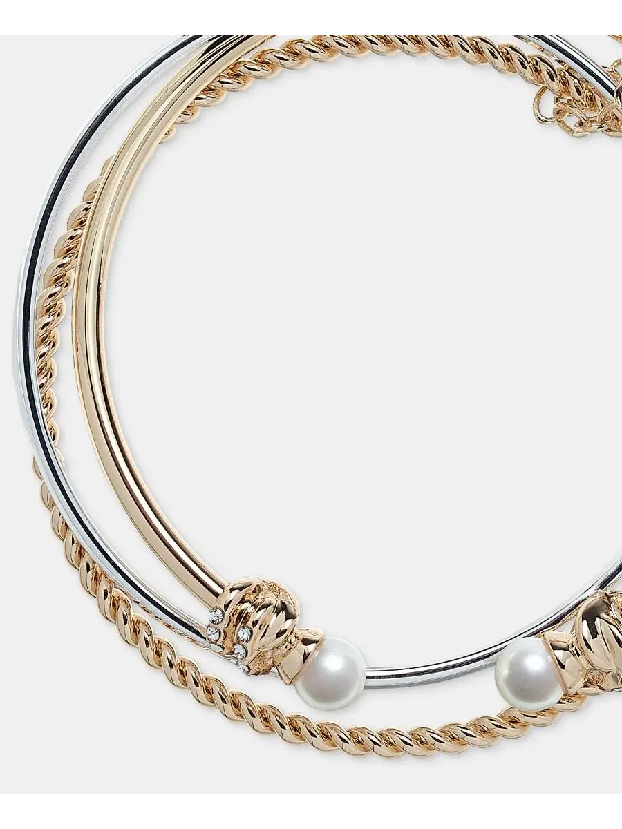 Набор браслетов-манжетов с жемчугом Two-Tone Boxed 3-Pc. Metal Imitation Pearl Bangle Bracelet Set — изображение 4 из 4