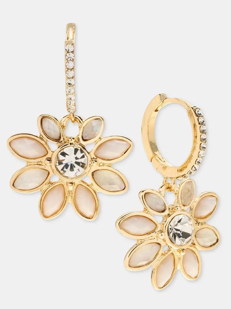 Серьги-кольца с подвеской-цветком Stone Flower Charm Lonna & Lilly — изображение 2 из 4, оттенок белый