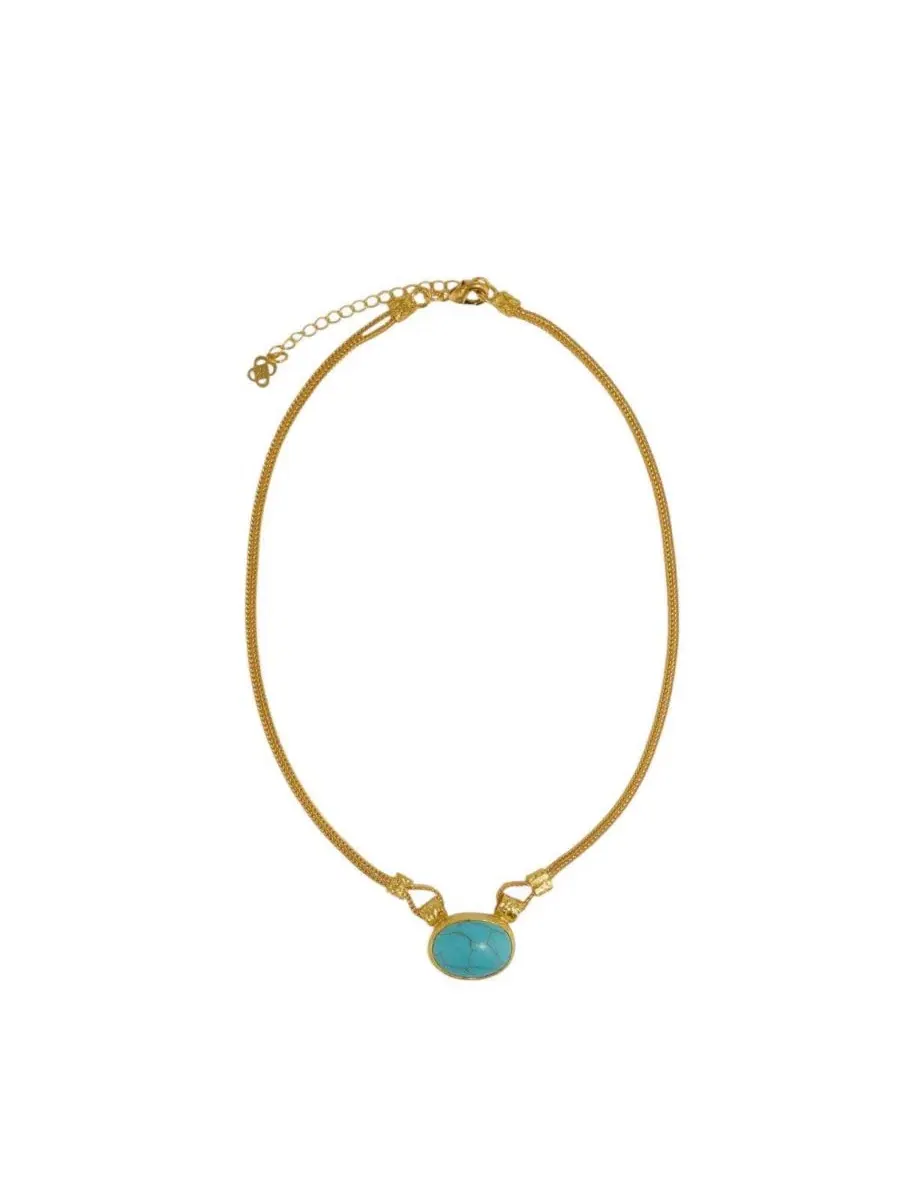 Ожерелье с бирюзой Daphne Turquoise Chain Necklace Ottoman Hands — золотистый
