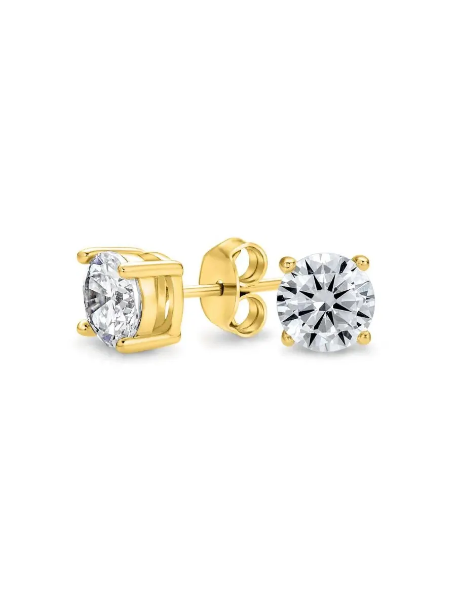 Серьги-гвоздики с цирконием, золотое покрытие Bling Jewelry