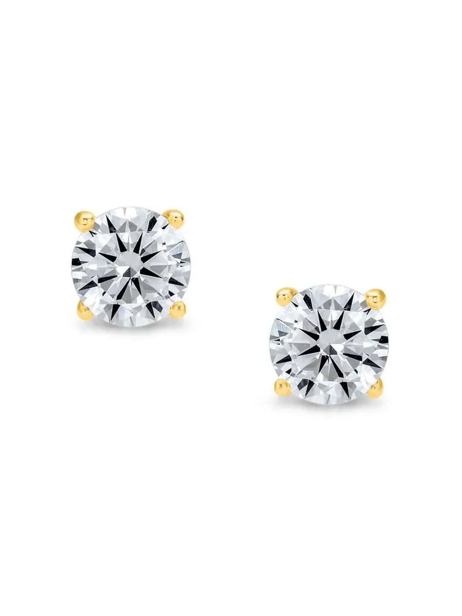 Серьги-гвоздики с цирконием, золотое покрытие Bling Jewelry — изображение 3 из 4, оттенок золотистый
