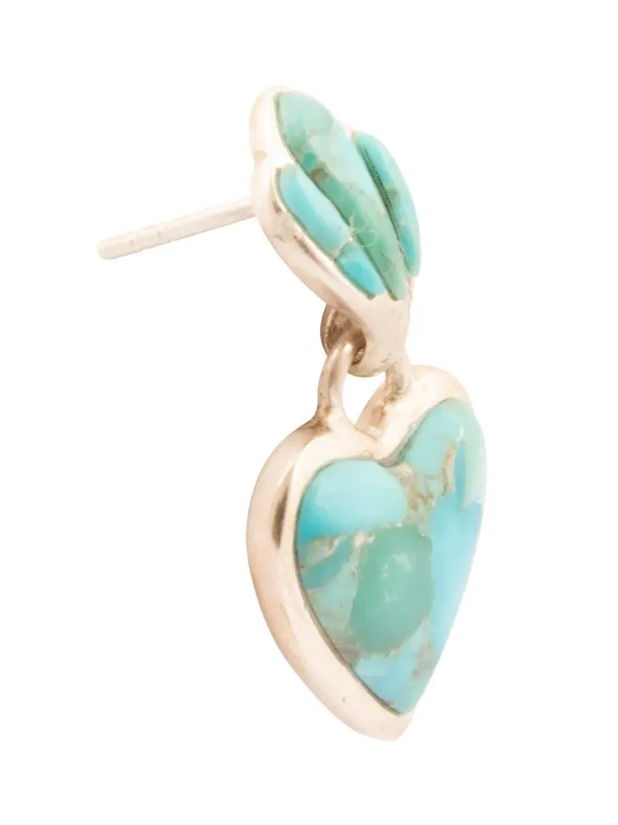 Серьги-подвески с бирюзовыми сердцами Blue Turquoise Heart Silver Drop Post Earrings Barse — изображение 3 из 5