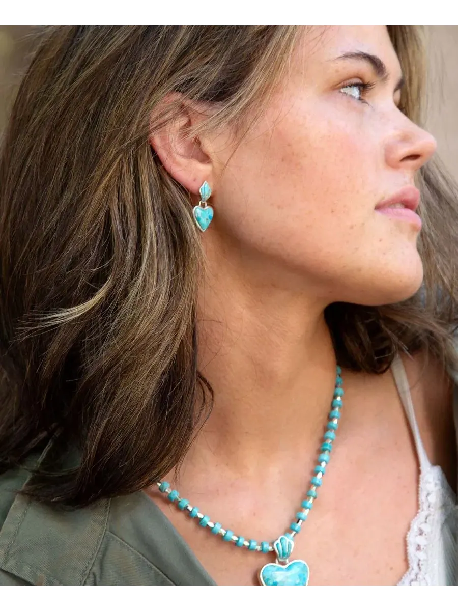 Серьги-подвески с бирюзовыми сердцами Blue Turquoise Heart Silver Drop Post Earrings Barse — изображение 5 из 5
