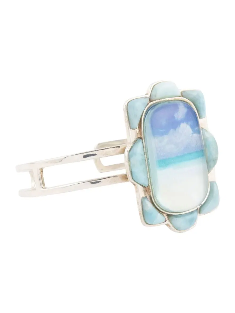Браслет-манжета с ларимаром и серебром Scenic Beach Blue Larimar Barse — серебристый